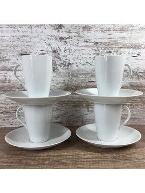 Set of 4 Mosa Select White Porcelain Coffee Cups & Saucers MCM 1110G and 6110H
